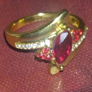 925 Gold Tone and red ring size 7